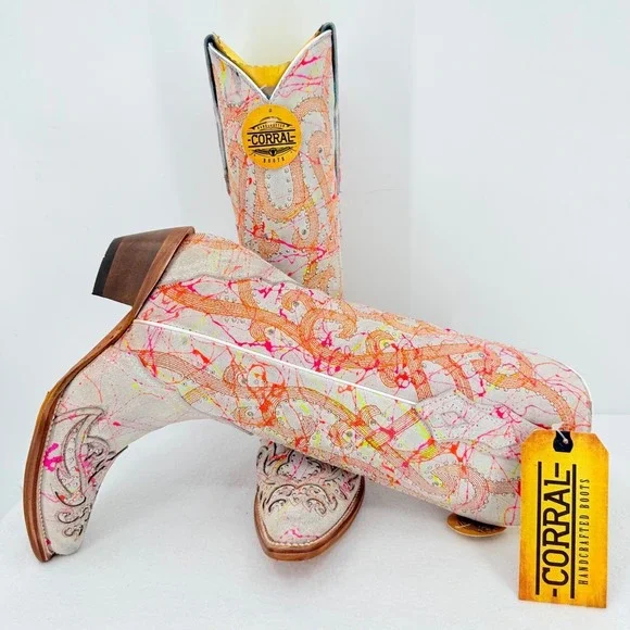 Corral Neon Multi Color Overlay Embroidery Studs Western Boots Size 7.5 NWOB - Picture 9 of 16